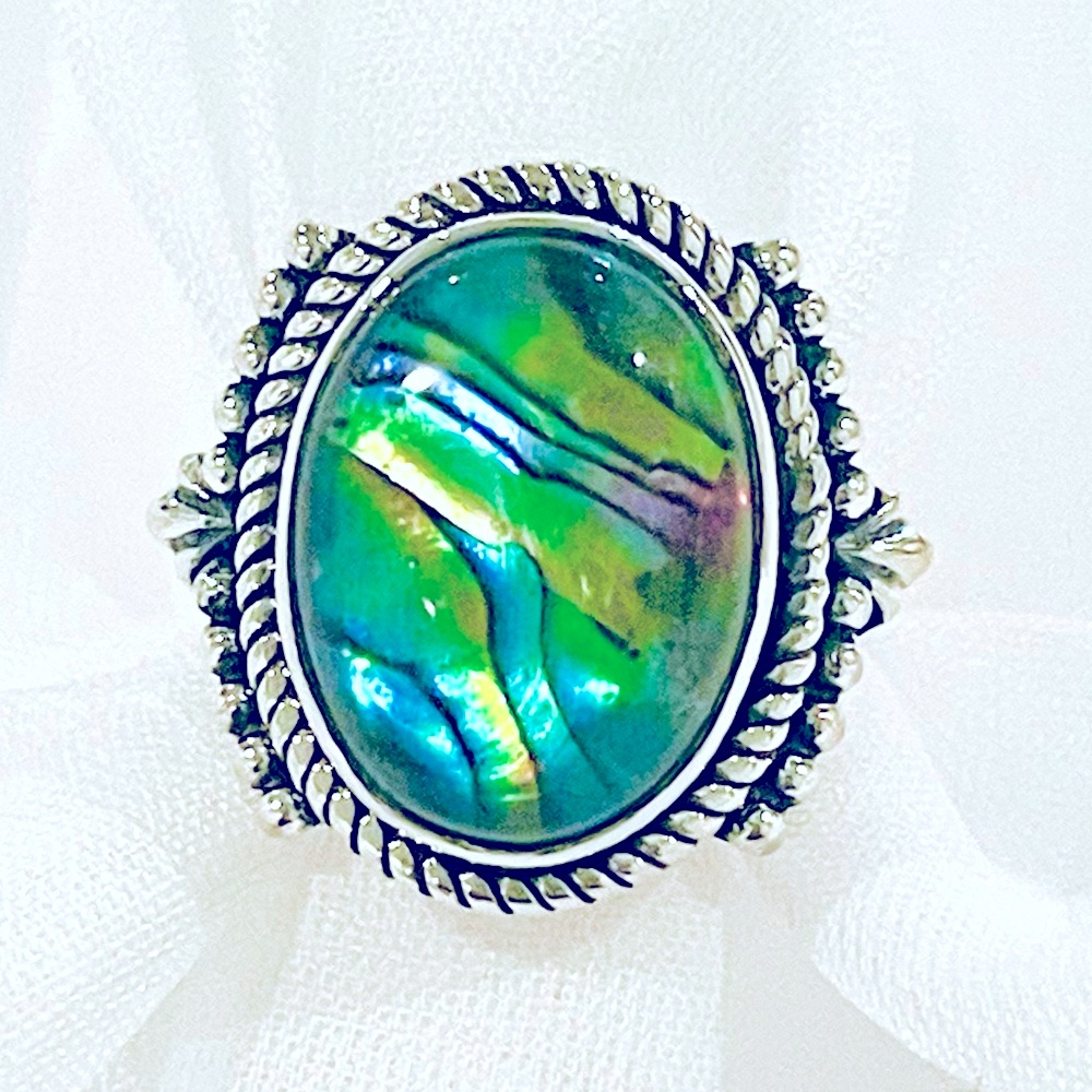 Signature Style Abalone Crystal Solid Sterling Ring